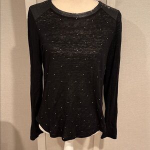 TOWNSEN Black Long Sleeve semi-sheer Top with Studded Details size Large